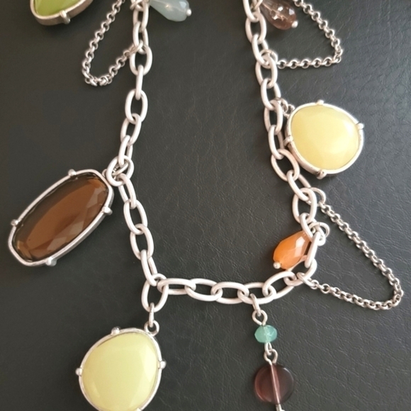 LIA Sophia Long White Chain with Earthtone Stones - Picture 2 of 6